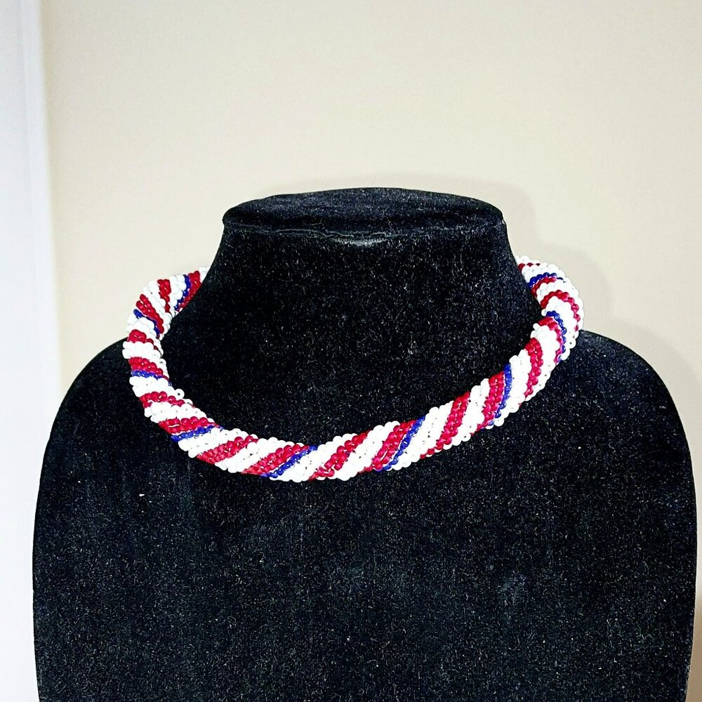 17 1/2" Choker style necklace made from tubular woven glass seed beads